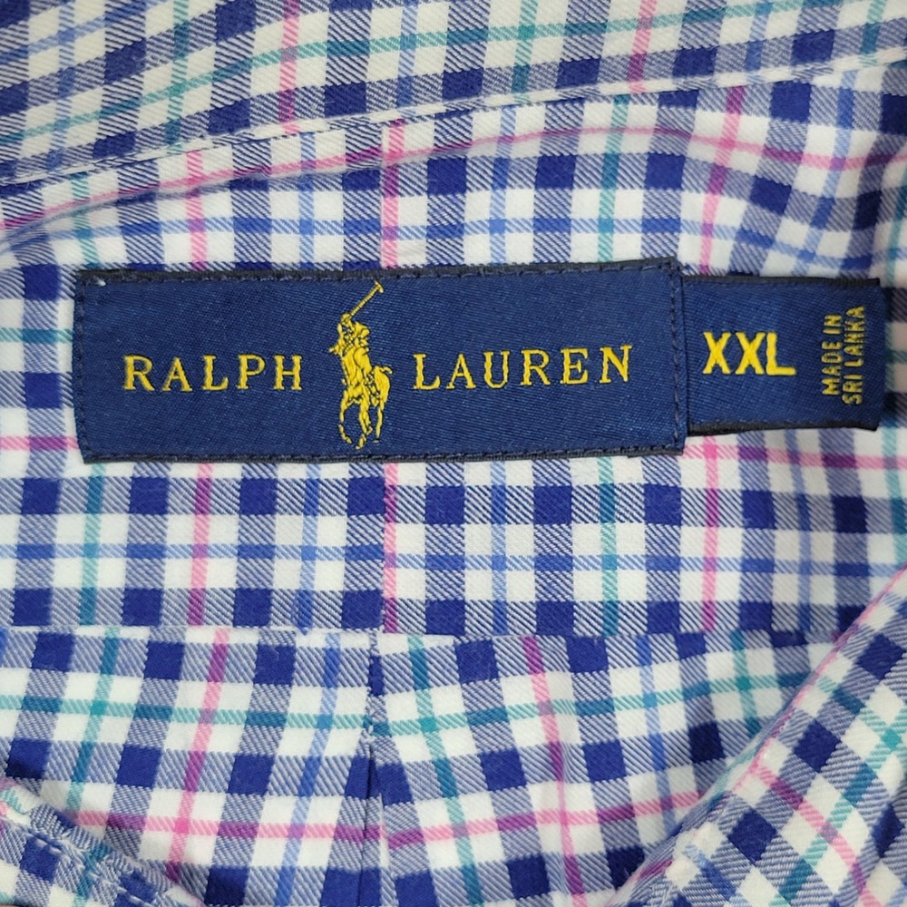 Ralph Lauren Button Down Shirt Mens XXL Blue Plaid Excellent Long Sleeve Cotton - Picture 5 of 7